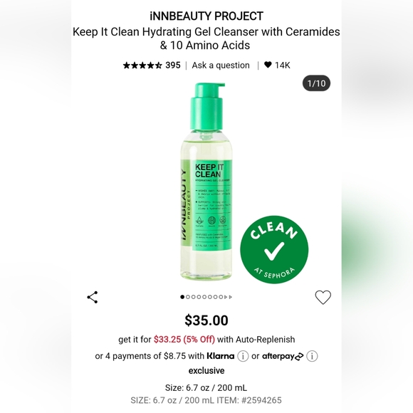 5/75$ INN BEAUTY PROJECT Keep it Clean Hydrating Gel Cleanser - Picture 11 of 14